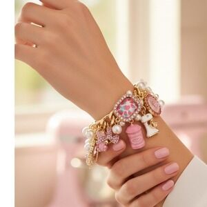 Betsey Johnson Baking Cluster Toggle Bracelet Gold‎ Tone Strawberry Mixer NEW